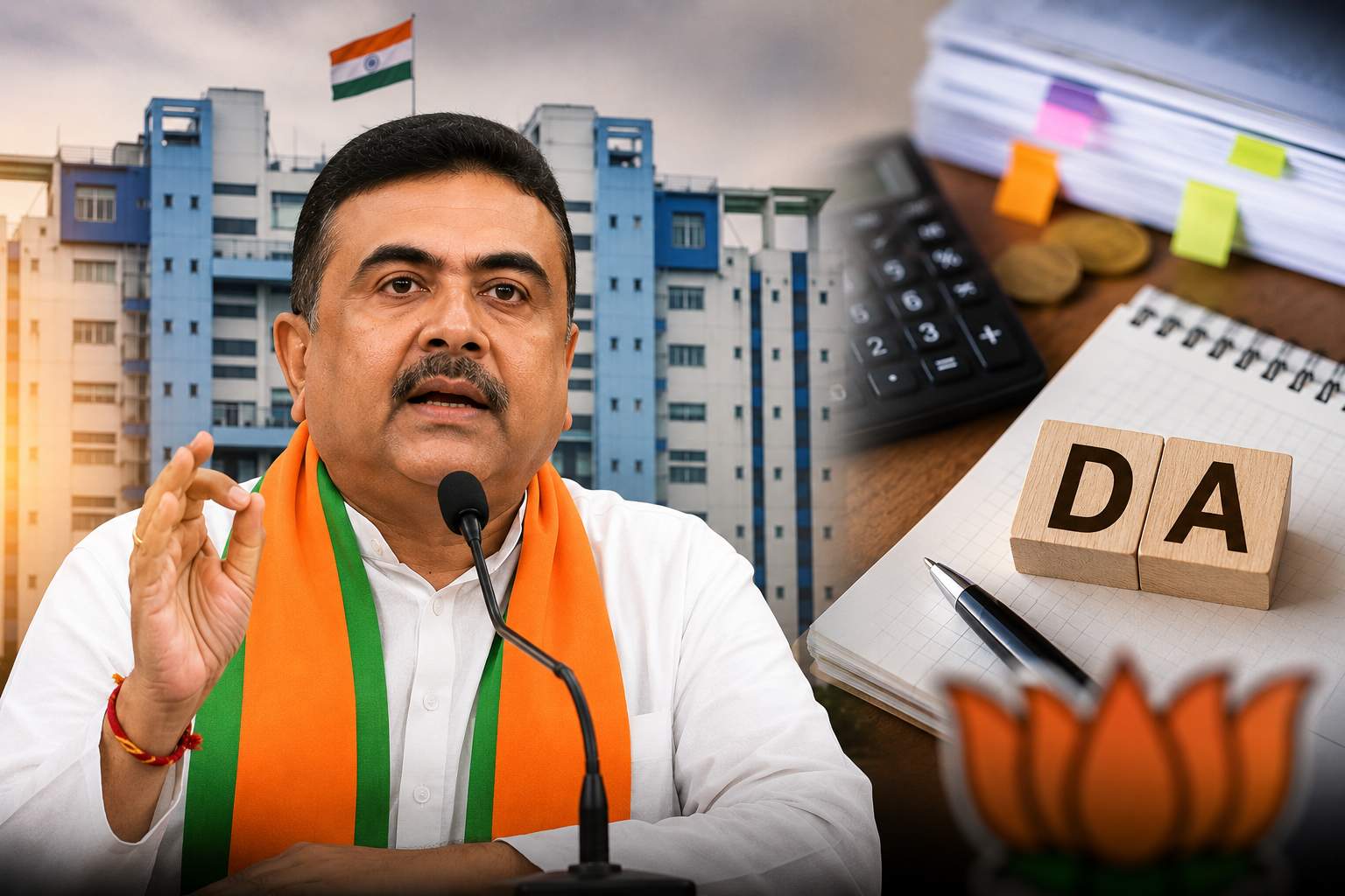 বকেয়া DA ও পে কমিশন নিয়ে নবান্নে বক্তব্য রাখছেন শুভেন্দু অধিকারী