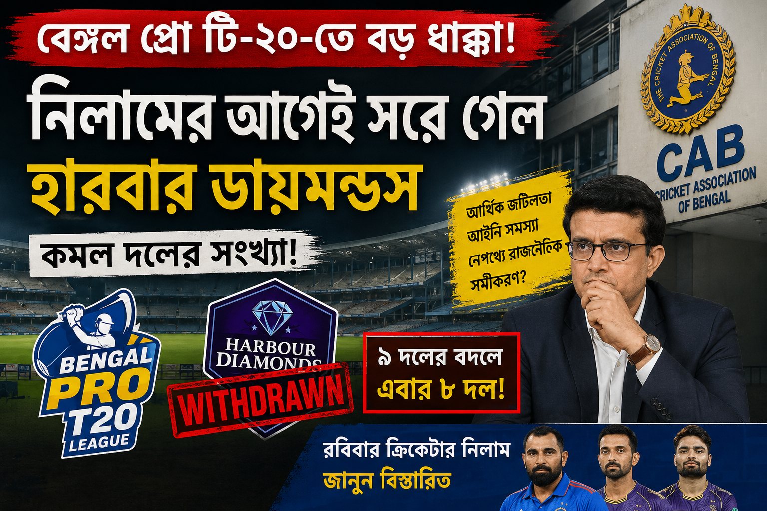 বেঙ্গল প্রো টি-২০-তে বড় ধাক্কা