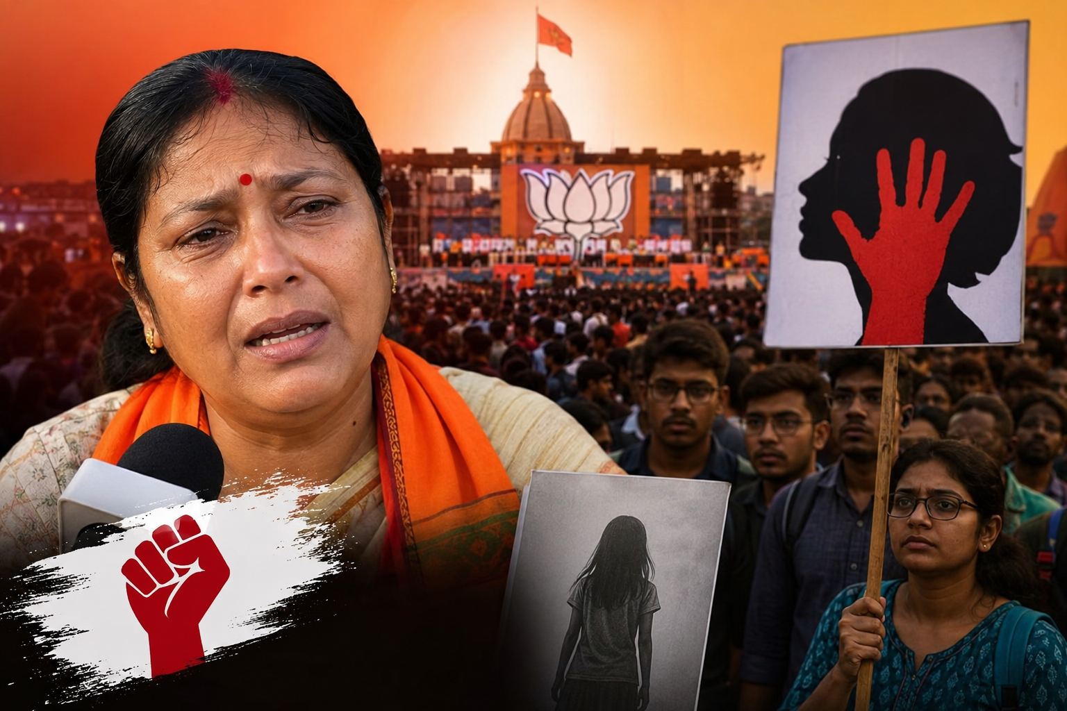 BJP Oath Taking Ceremony-তে ব্রিগেডে বক্তব্য রাখছেন অভয়ার মা রত্না দেবনাথ, পাশে উপস্থিত চাকরিপ্রার্থীরা