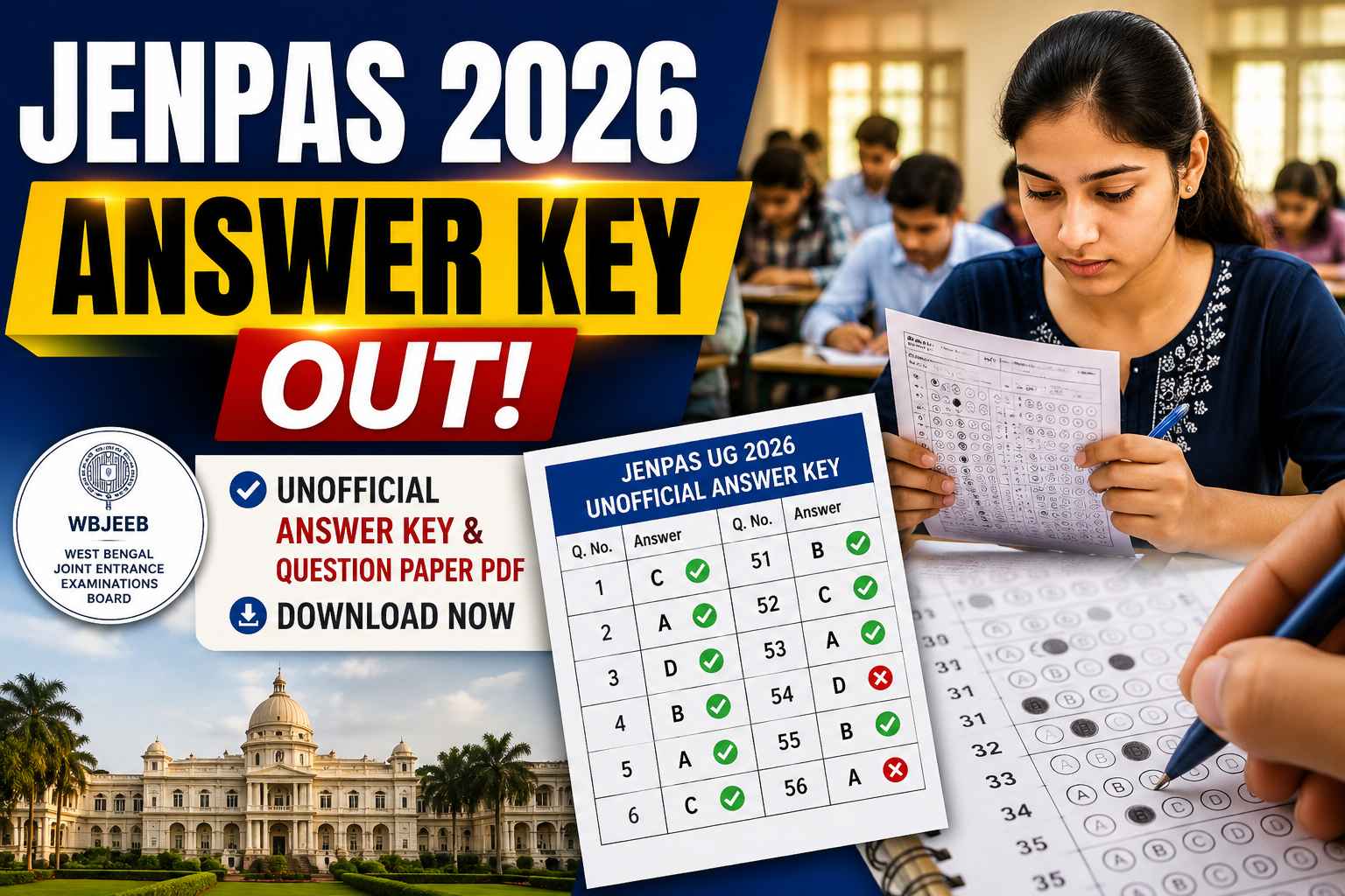 WB JENPAS UG 2026 answer key download