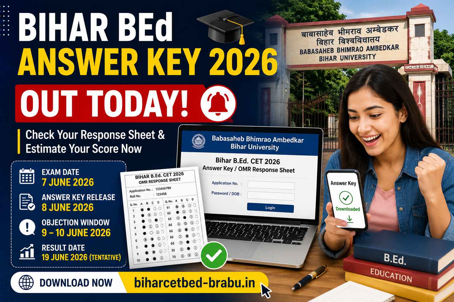 Bihar BEd Answer Key 2026 released with official response sheet download link on BRABU portal