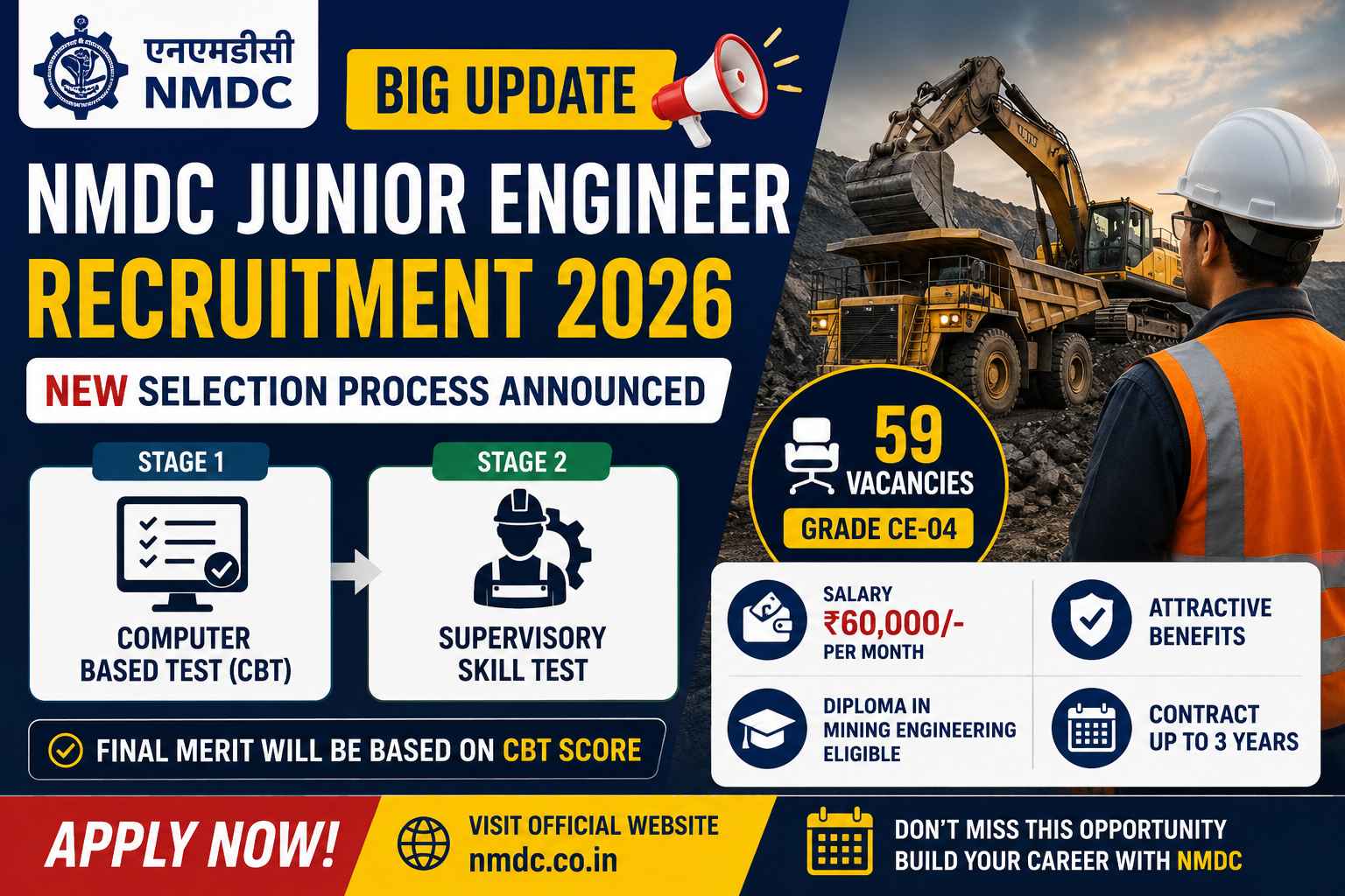 NMDC Revises Selection Process for Junior Engineer Recruitment 2026